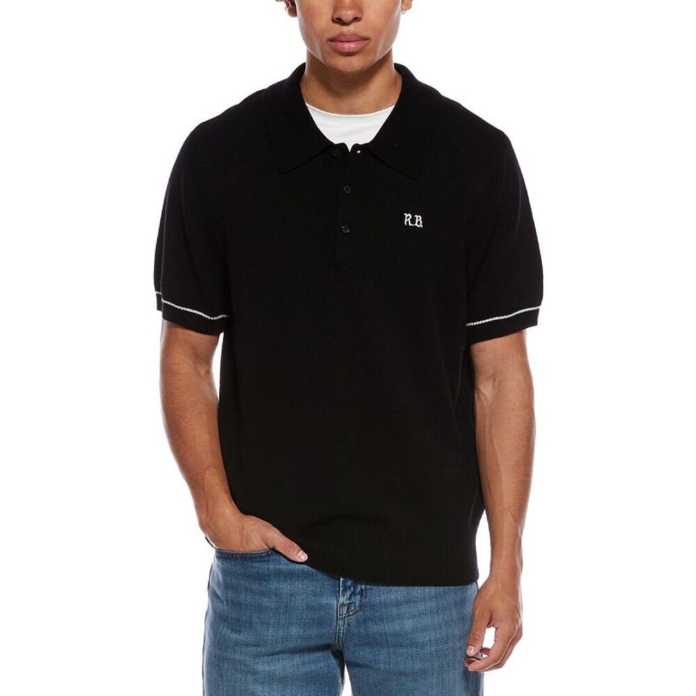 Rowing Blazers Mens Wool & Cashmere Polo Shirt, Black